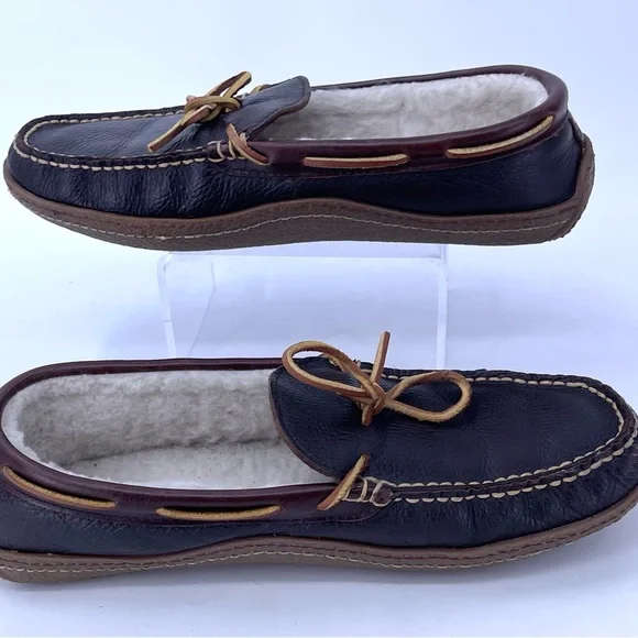 LL Bean Moccasin Slipper Brown Moc Toe Slip-On Loafer Leather 212984 Mens 10 Med - Picture 5 of 14